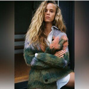 ZARA Wool Blend Landscape Cardigan Coat Multicoloured Oversized Women's M/L